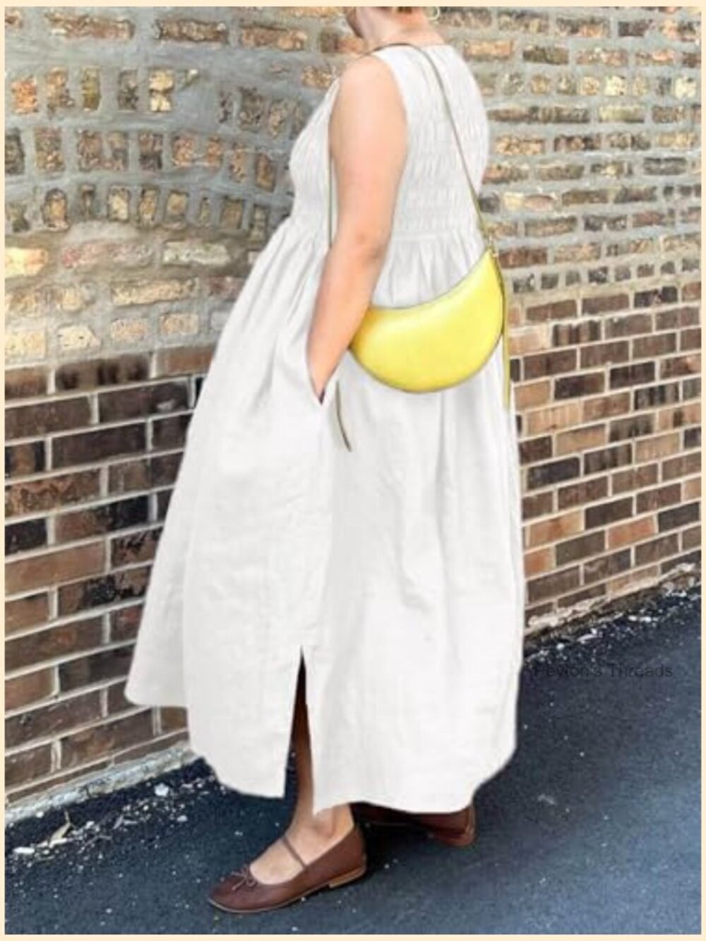 Plus Size Maxi Dress Sleeveless Crewneck Ruched Sundress with Pockets - Picture 6 of 6